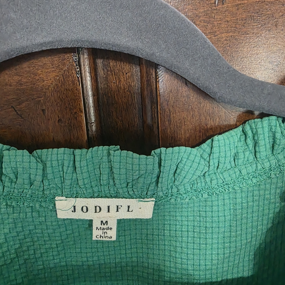 JODIFL Teal Puff Sleeve Blouse - Picture 2 of 3